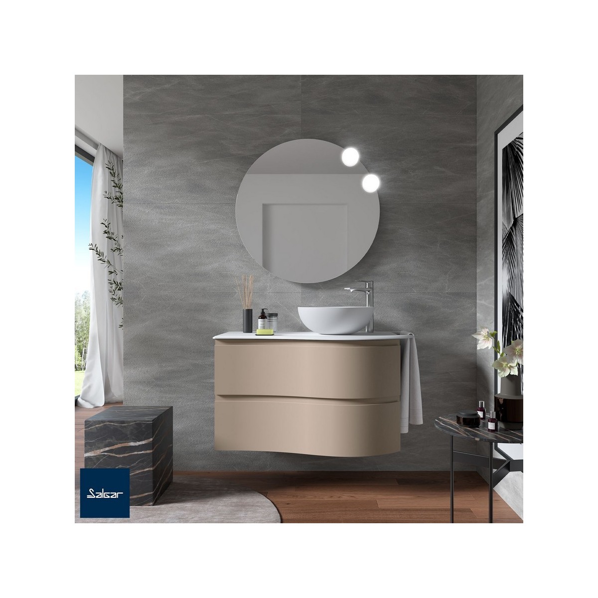 Meuble salle de bain MAM 900 2 tiroirs incurvés Macchiato H540 P500 - SALGAR 113807 
