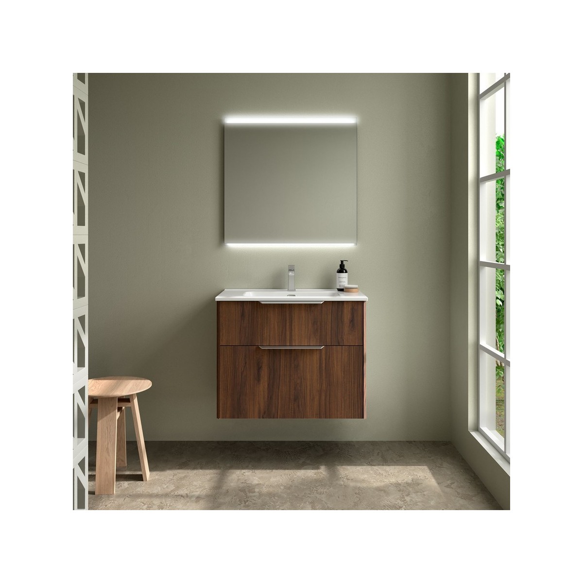 Ensemble meuble et vasque LUVA 800 2 tiroirs Noyer Maya P450 - SALGAR 117754 