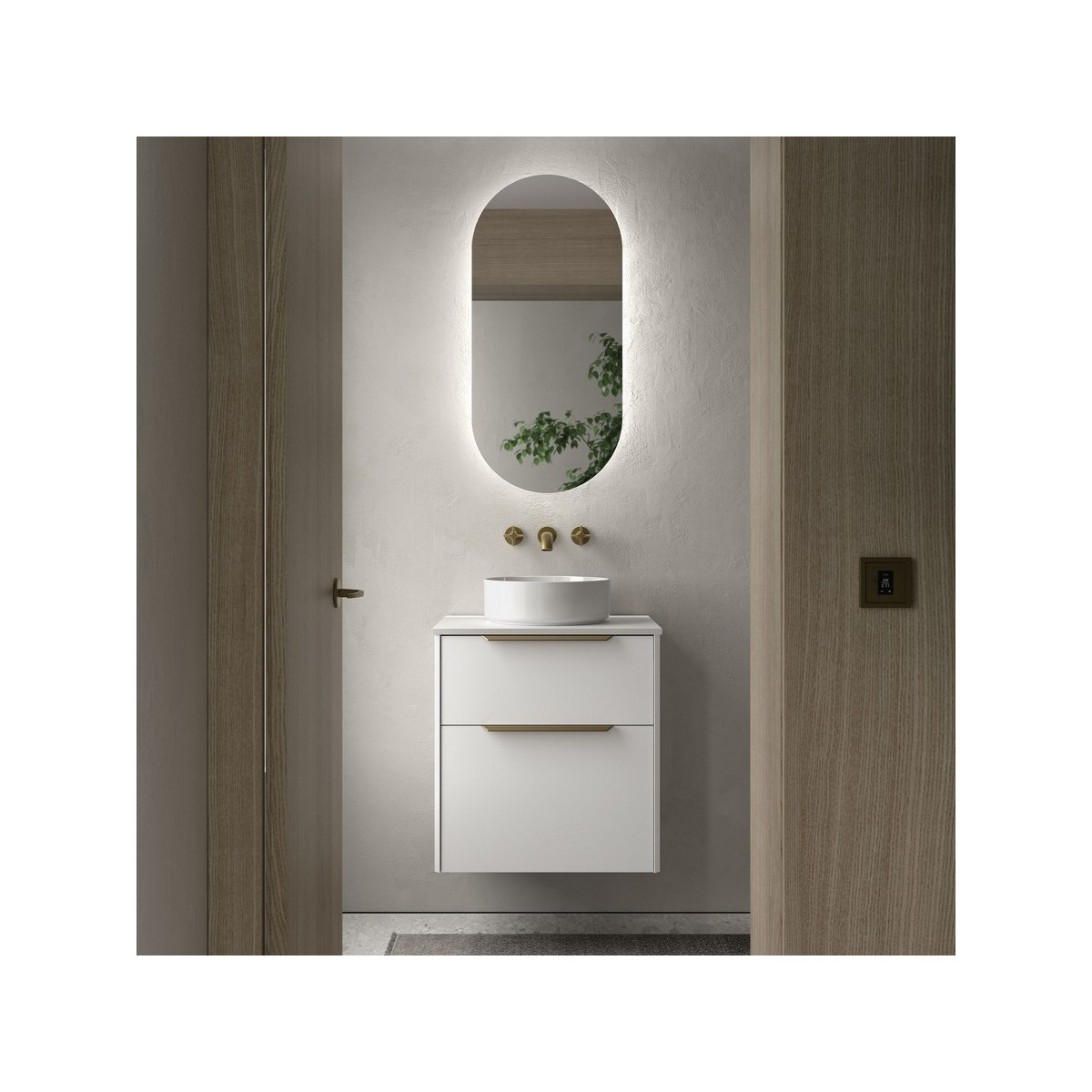 Ensemble Meuble de salle de bain et plan de toilette LUVA 600 2 tiroirs Blanc satiné P450 - SALGAR 117757 