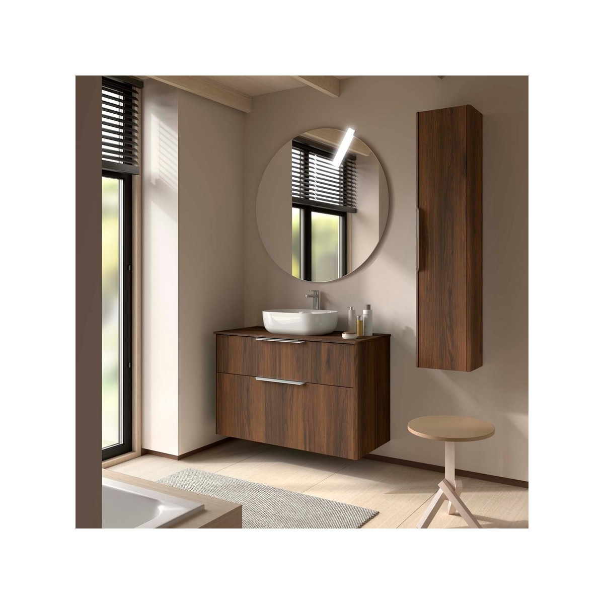 Ensemble Meuble de salle de bain et plan de toilette LUVA 1000 2 tiroirs Noyer Maya P450 - SALGAR 117762 