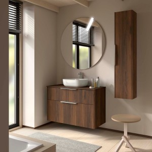 Ensemble Meuble de salle de bain et plan de toilette LUVA 1000 2 tiroirs Noyer Maya P450 - SALGAR 117762 