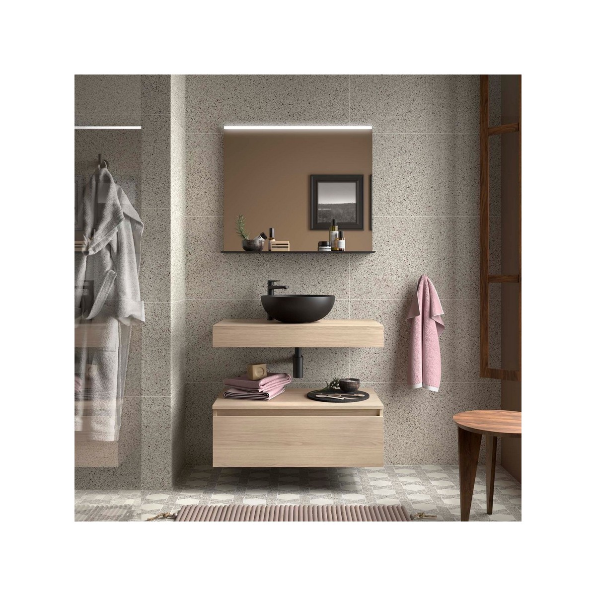 Plan de toilette DOMUS 800 Chêne Sienna H100 P450 - SALGAR 117912 