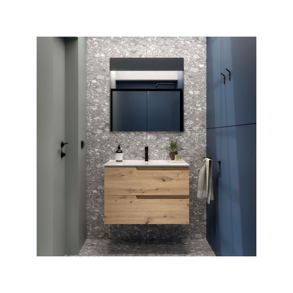 Ensemble meuble et vasque VIMA 800 2 tiroirs Chêne Montana P450 - SALGAR 117941 