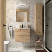 Ensemble Meuble Plan vasque et miroir VIMA 600 2 tiroirs Chêne Montana P450 - SALGAR 117944 