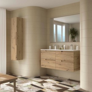 Ensemble Meuble Plan vasque et miroir VIMA 1200 4 tiroirs Chêne Montana P450 - SALGAR 117947 