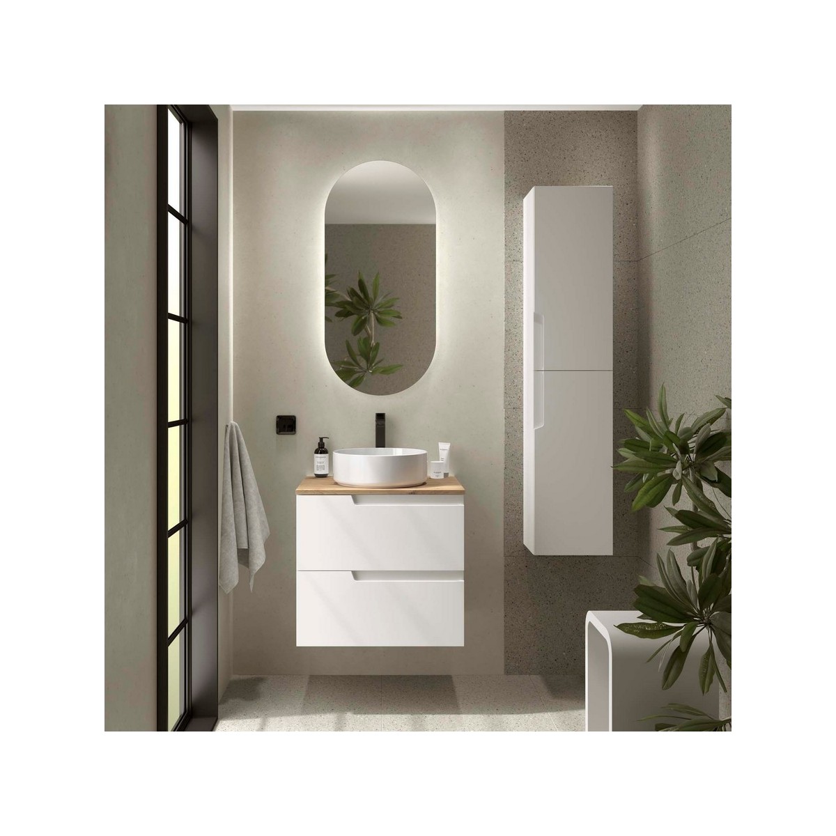 Ensemble Meuble de salle de bain et plan de toilette VIMA 600 2 tiroirs Blanc satiné P450 - SALGAR 117948 