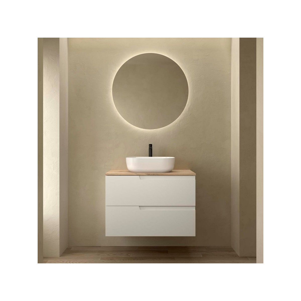 Ensemble Meuble de salle de bain et plan de toilette VIMA 800 2 tiroirs Blanc satiné P450 - SALGAR 117949 