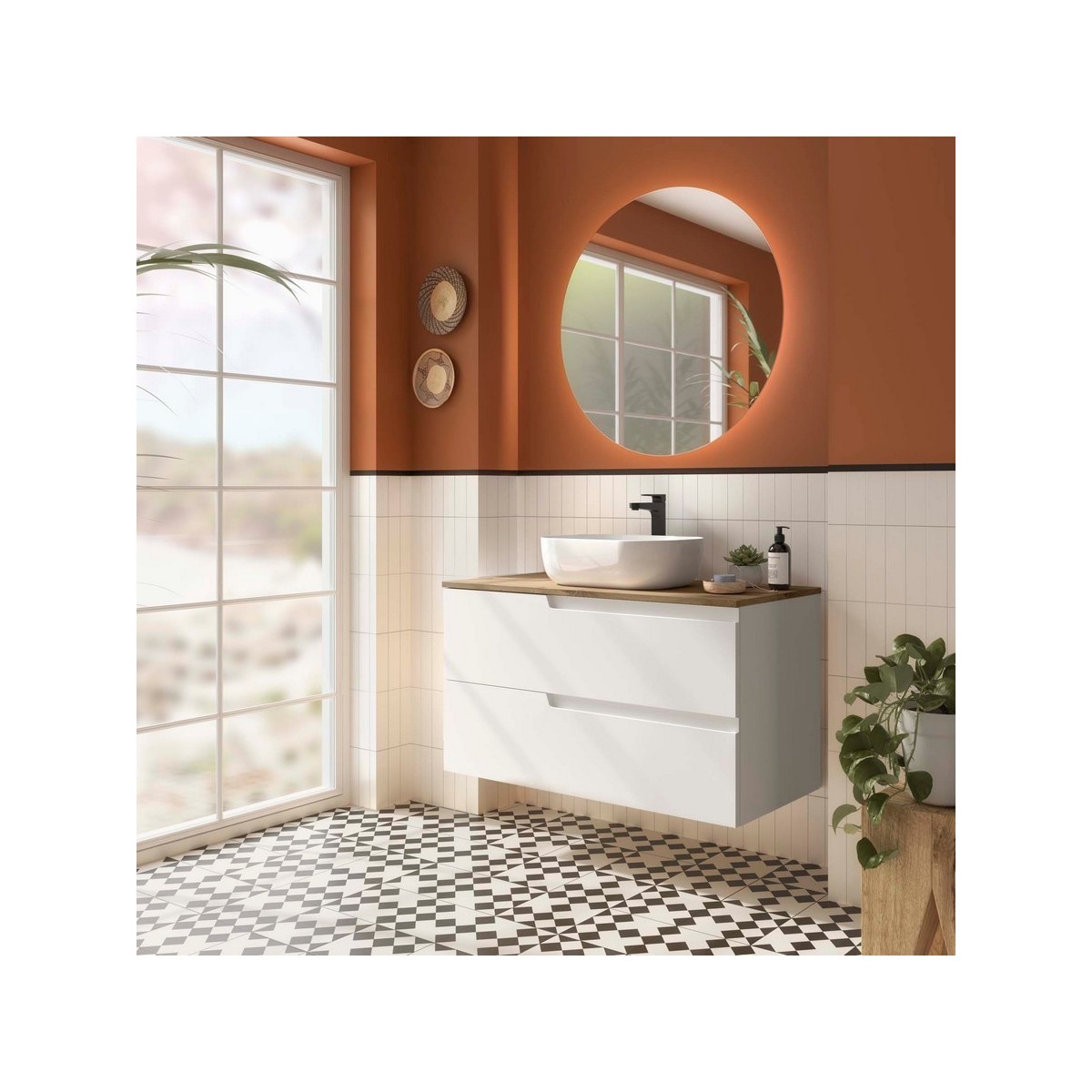 Ensemble Meuble de salle de bain et plan de toilette VIMA 1000 2 tiroirs Blanc satiné P450 - SALGAR 117950 