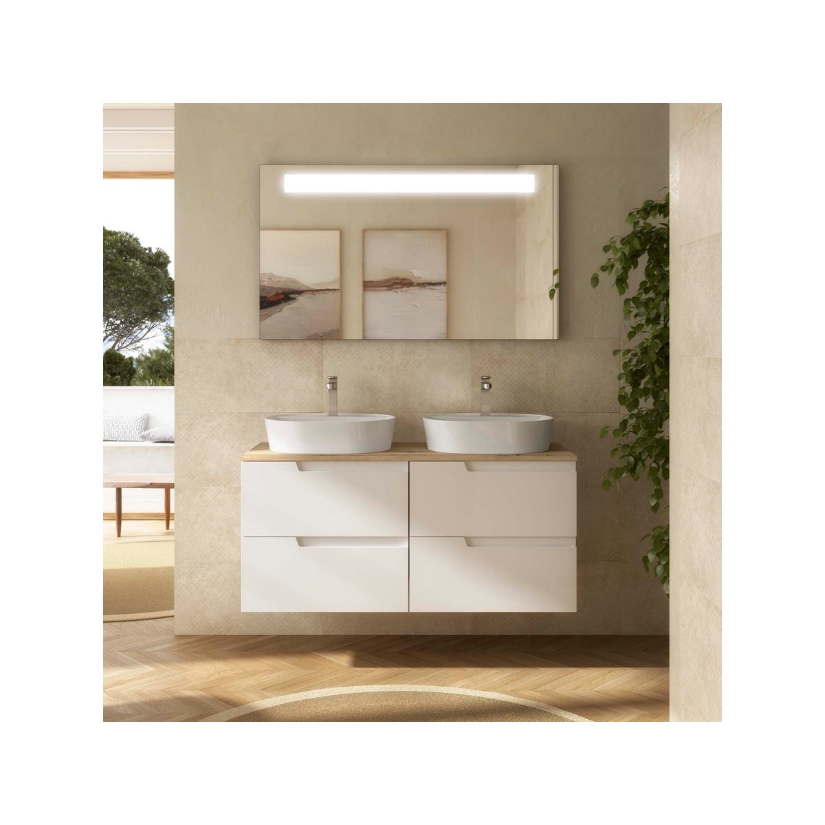 Ensemble Meuble de salle de bain et plan de toilette VIMA 1200 4 tiroirs Blanc satiné P450 - SALGAR 117951 