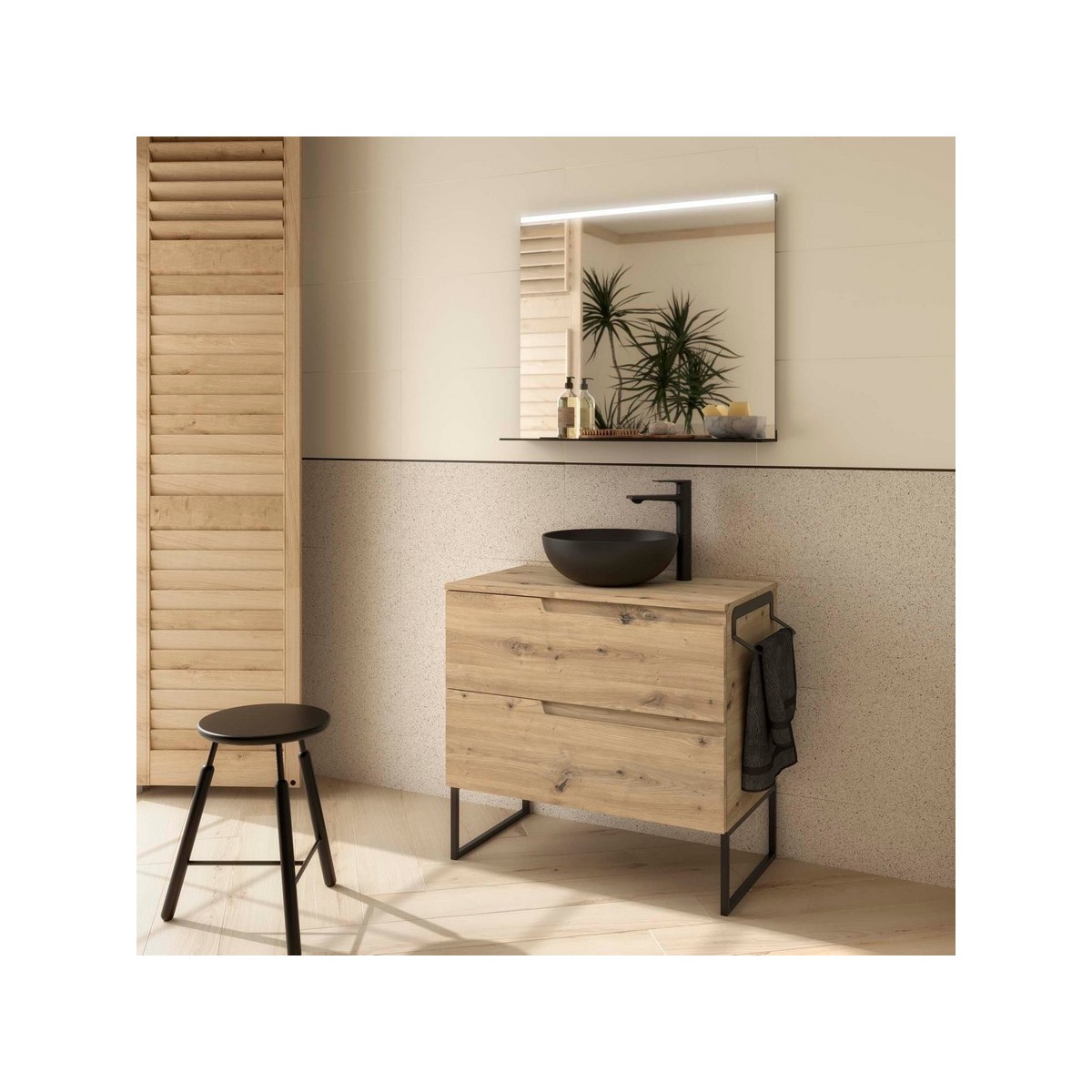Ensemble Meuble de salle de bain et plan de toilette VIMA 800 2 tiroirs Chêne Montana P450 - SALGAR 117953 