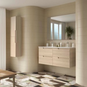 Ensemble Meuble Plan vasque et miroir VIMA 1200 4 tiroirs Chêne Sienna P450 - SALGAR 117959 