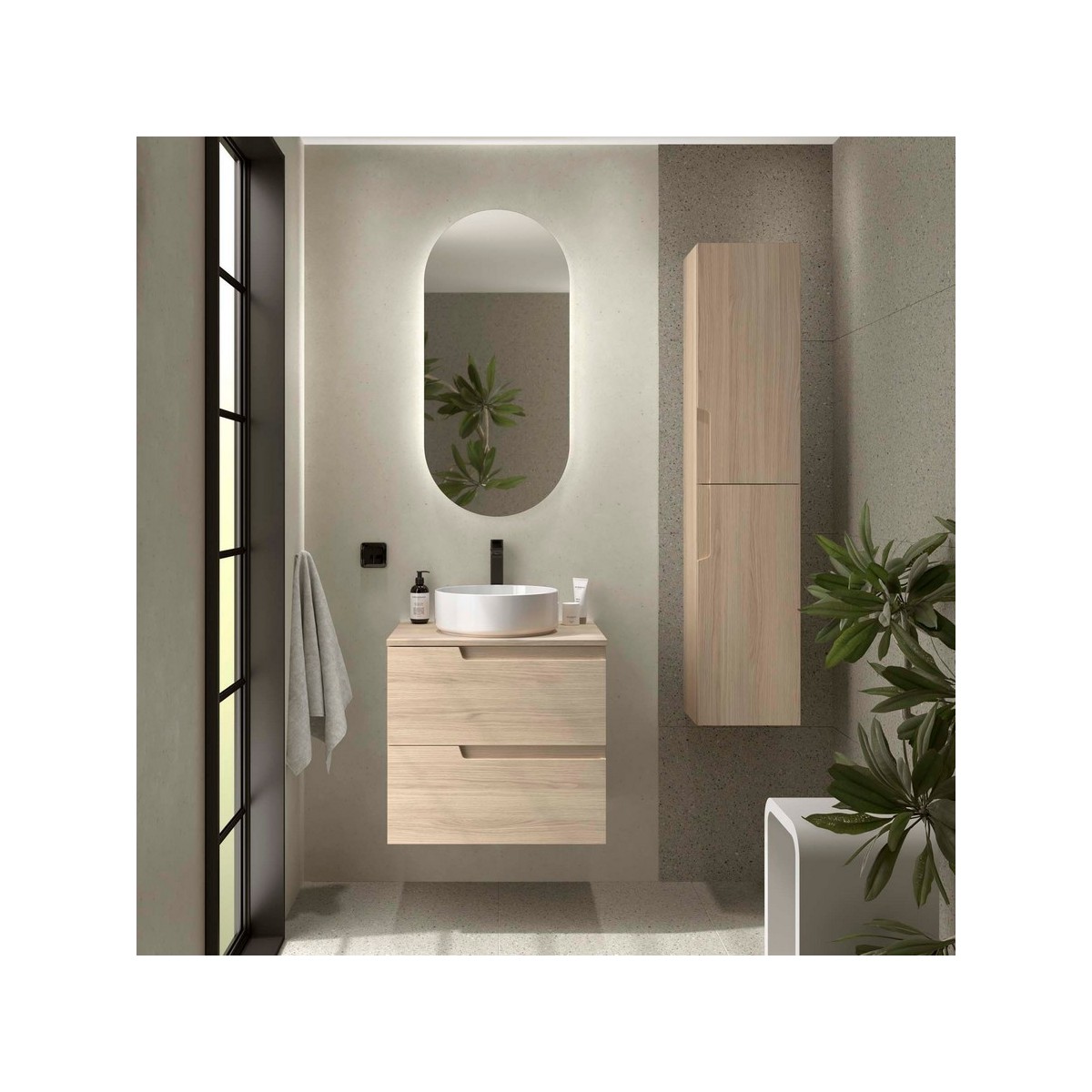 Ensemble Meuble de salle de bain et plan de toilette VIMA 600 2 tiroirs Chêne Sienna P450 - SALGAR 117964 