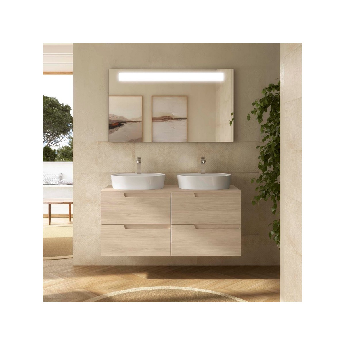 Ensemble Meuble de salle de bain et plan de toilette VIMA 1200 4 tiroirs Chêne Sienna P450 - SALGAR 117967 