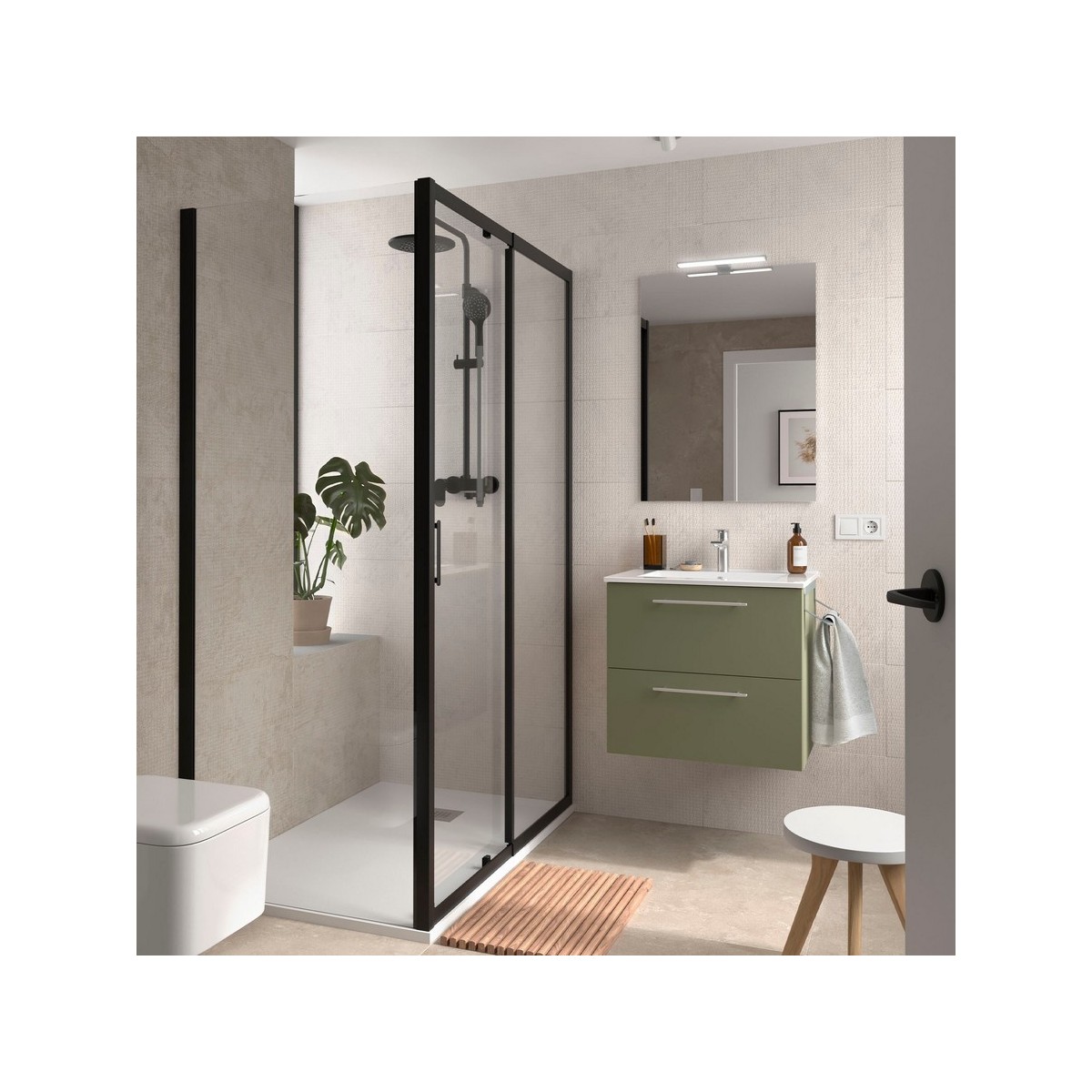 Ensemble Meuble Plan vasque et miroir SILANE 600 2 tiroirs Green satin P450 - SALGAR 118024 