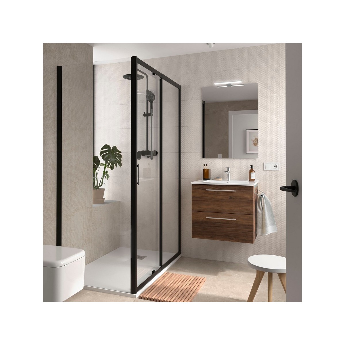 Ensemble Meuble Plan vasque et miroir SILANE 600 2 tiroirs Noyer Maya P450 - SALGAR 118026 