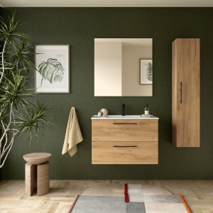 Ensemble Meuble Plan vasque et miroir SILANE 800 2 tiroirs Chêne Africain P450 - SALGAR 118030 