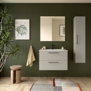 Ensemble Meuble Plan vasque et miroir SILANE 800 2 tiroirs Gris satiné P450 - SALGAR 118032 