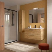 Ensemble Meuble Plan vasque et miroir SILANE 1000 2 tiroirs Chêne Africain P450 - SALGAR 118035 