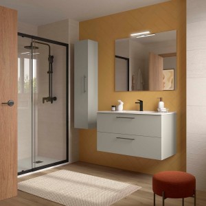 Ensemble Meuble Plan vasque et miroir SILANE 1000 2 tiroirs Gris satiné P450 - SALGAR 118037 