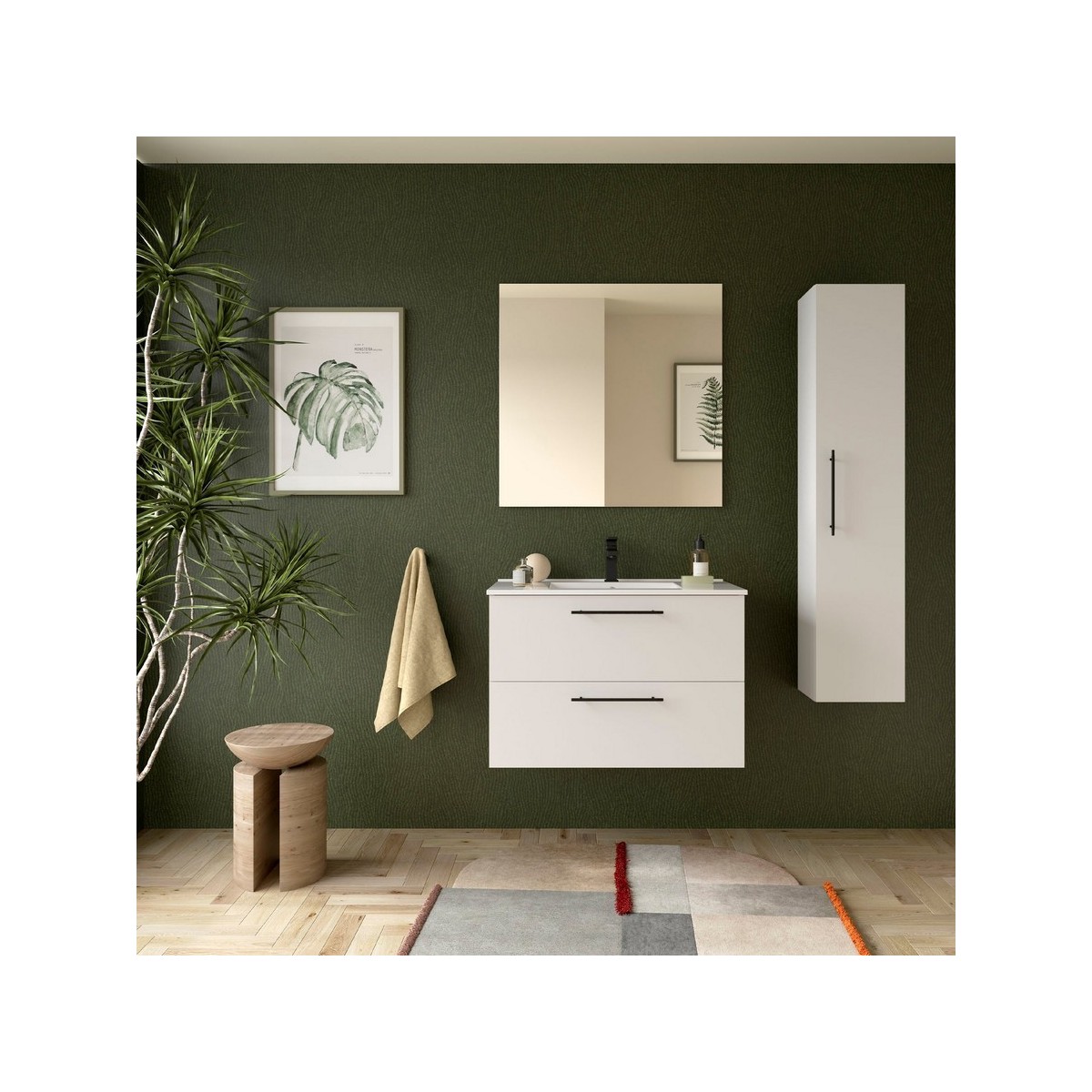 Ensemble meuble et vasque SILANE 800 2 tiroirs Blanc satiné P450 - SALGAR 118048 