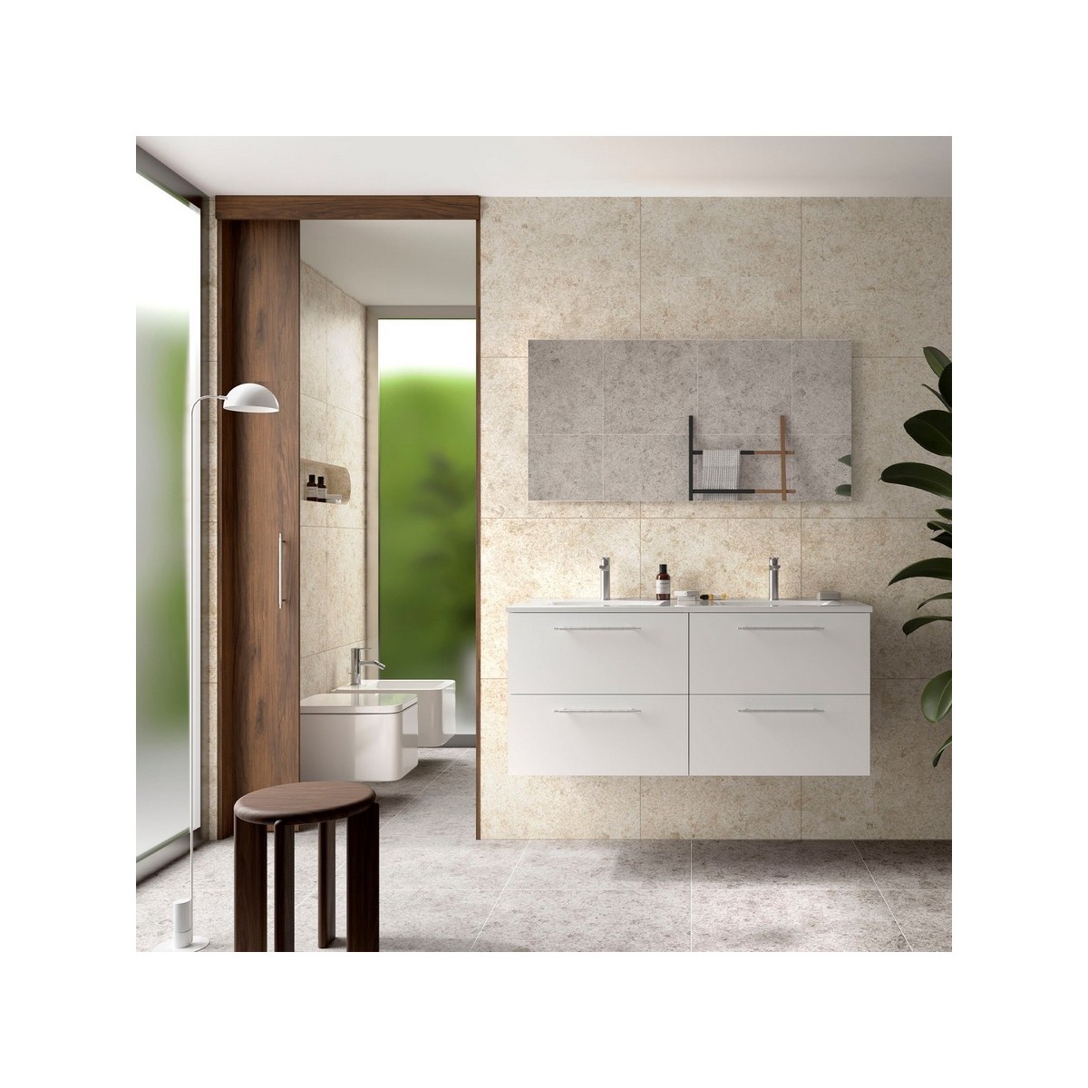 Ensemble meuble et vasque SILANE 1200 4 tiroirs Blanc satiné P450 - SALGAR 118061 