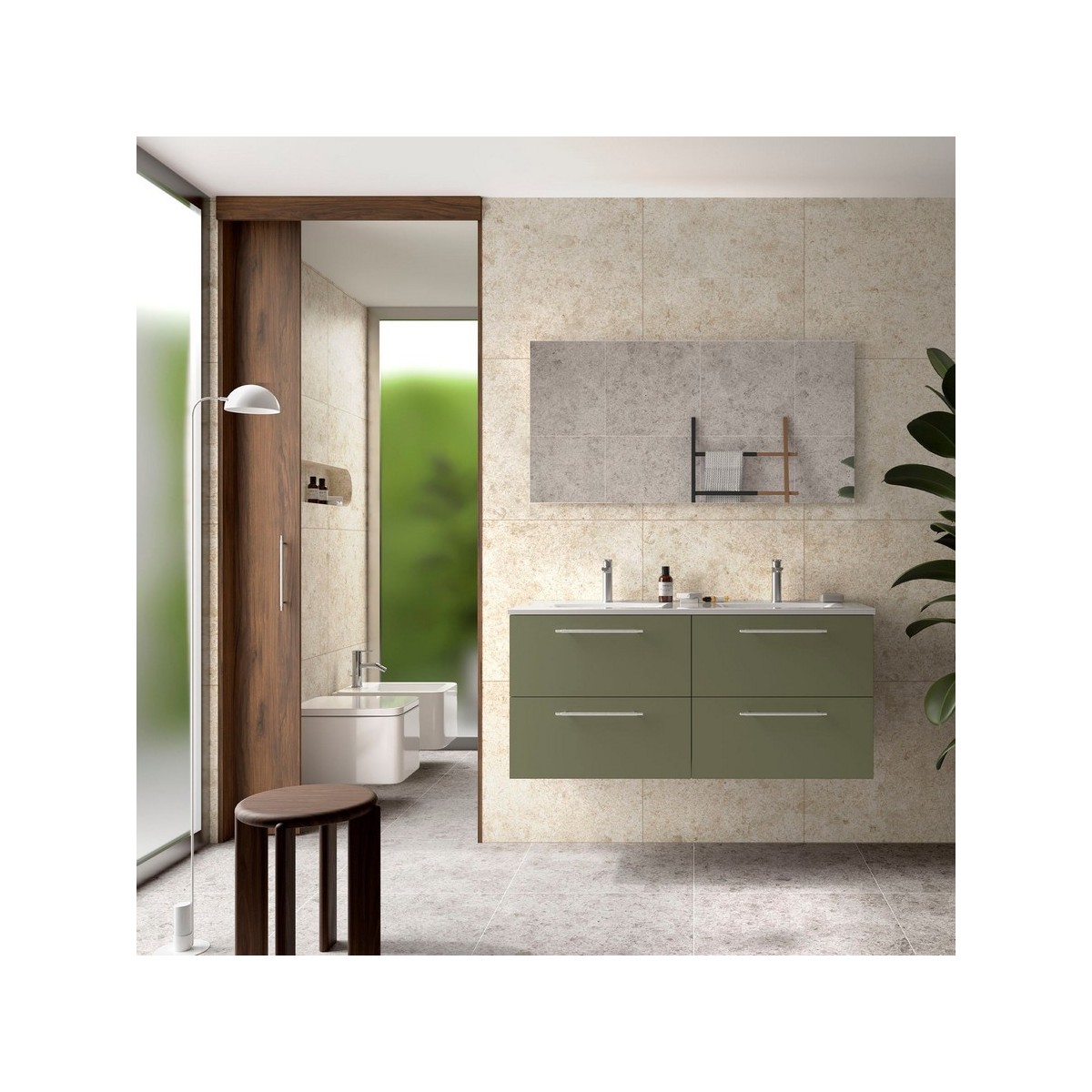 Ensemble meuble et vasque SILANE 1200 4 tiroirs Green satin P450 - SALGAR 118062 