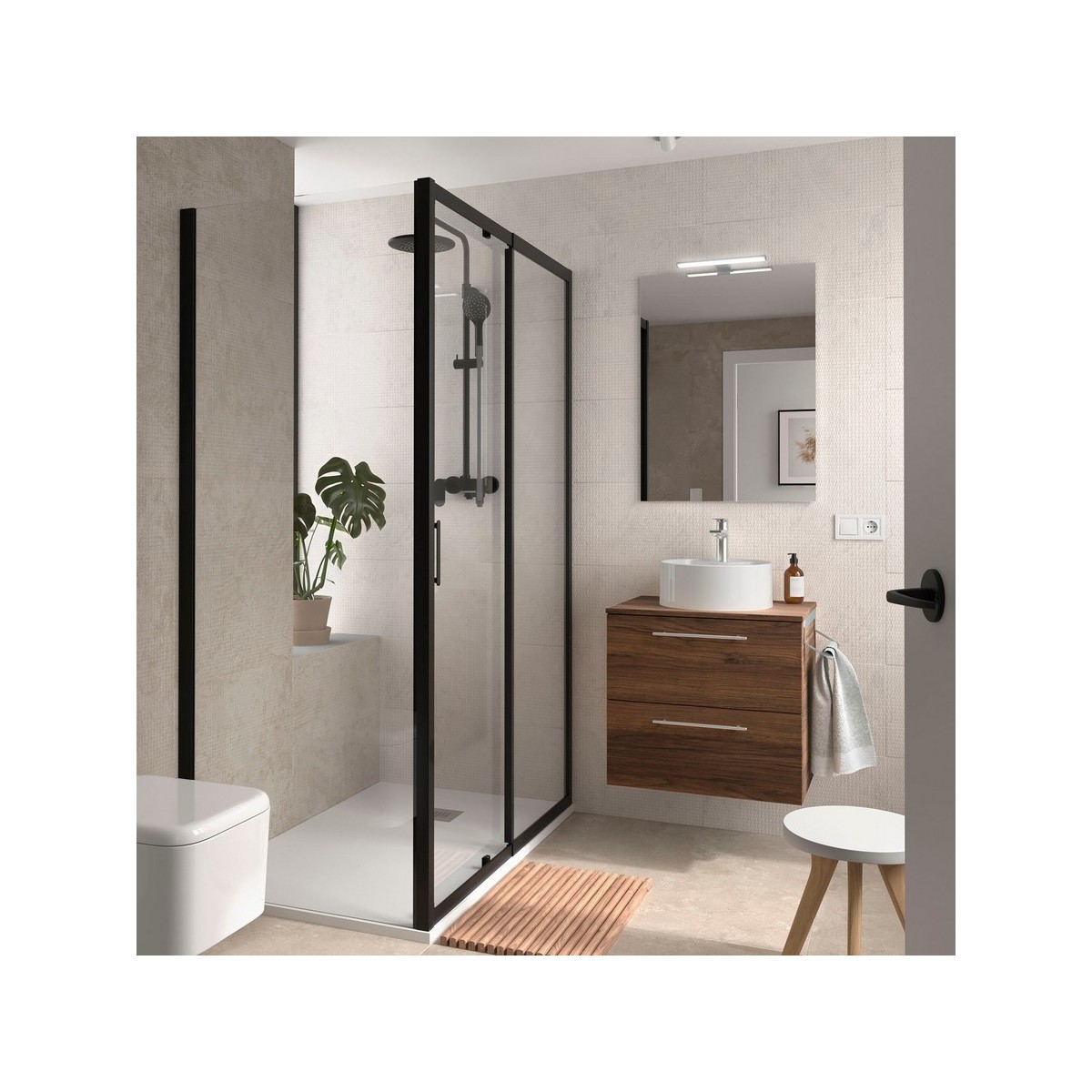 Ensemble Meuble de salle de bain et plan de toilette SILANE 600 2 tiroirs Noyer Maya P450 - SALGAR 118069 