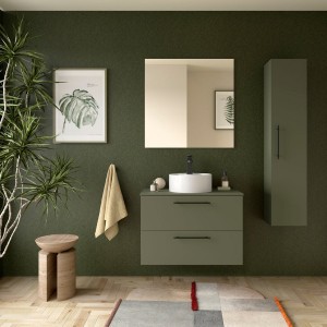 Ensemble Meuble de salle de bain et plan de toilette SILANE 800 2 tiroirs Green satin P450 - SALGAR 118072 