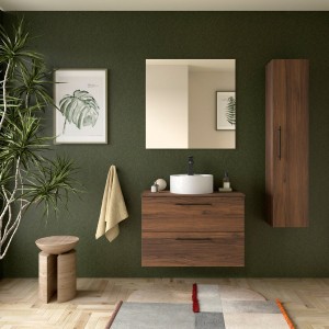 Ensemble Meuble de salle de bain et plan de toilette SILANE 800 2 tiroirs Noyer Maya P450 - SALGAR 118074 