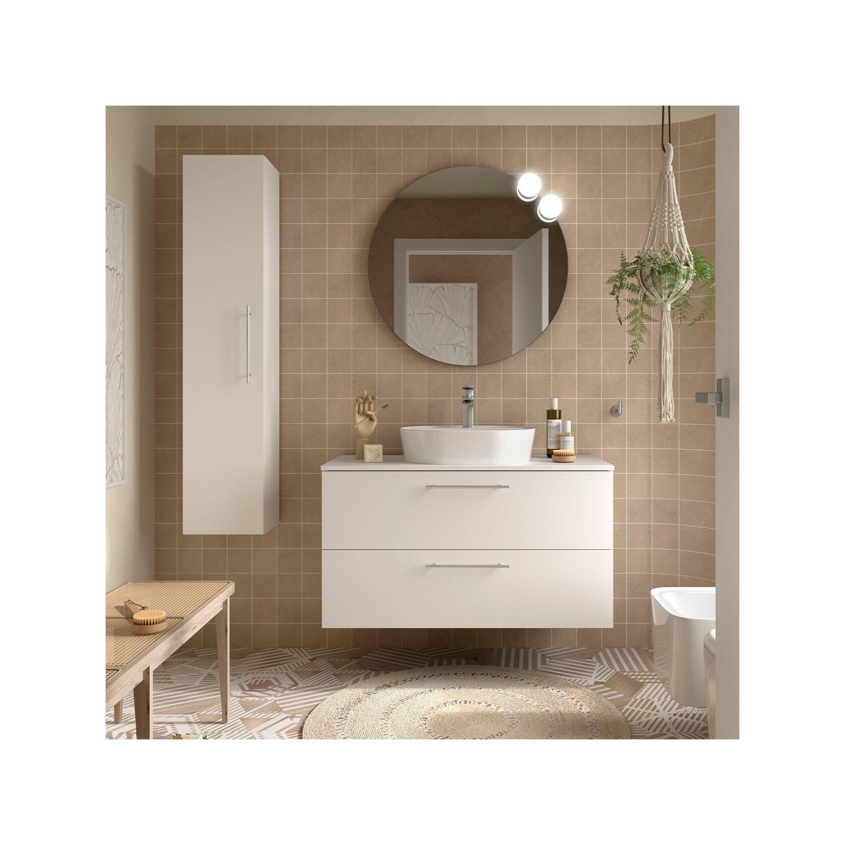 Ensemble Meuble de salle de bain et plan de toilette SILANE 1000 2 tiroirs Blanc satiné P450 - SALGAR 118078 