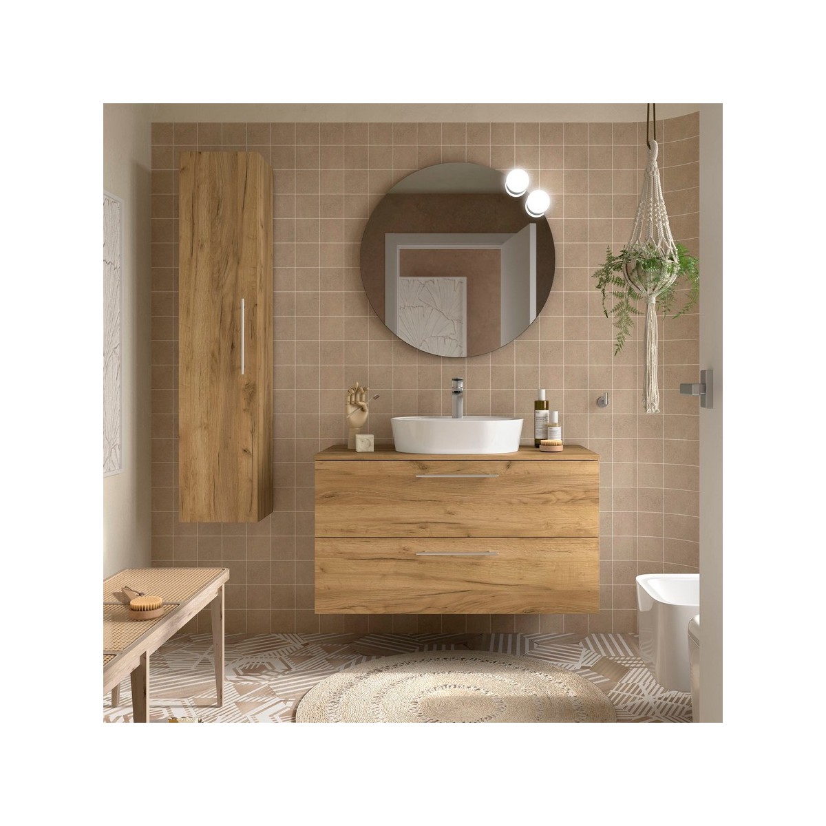 Ensemble Meuble de salle de bain et plan de toilette SILANE 1000 2 tiroirs Chêne Africain P450 - SALGAR 118080 