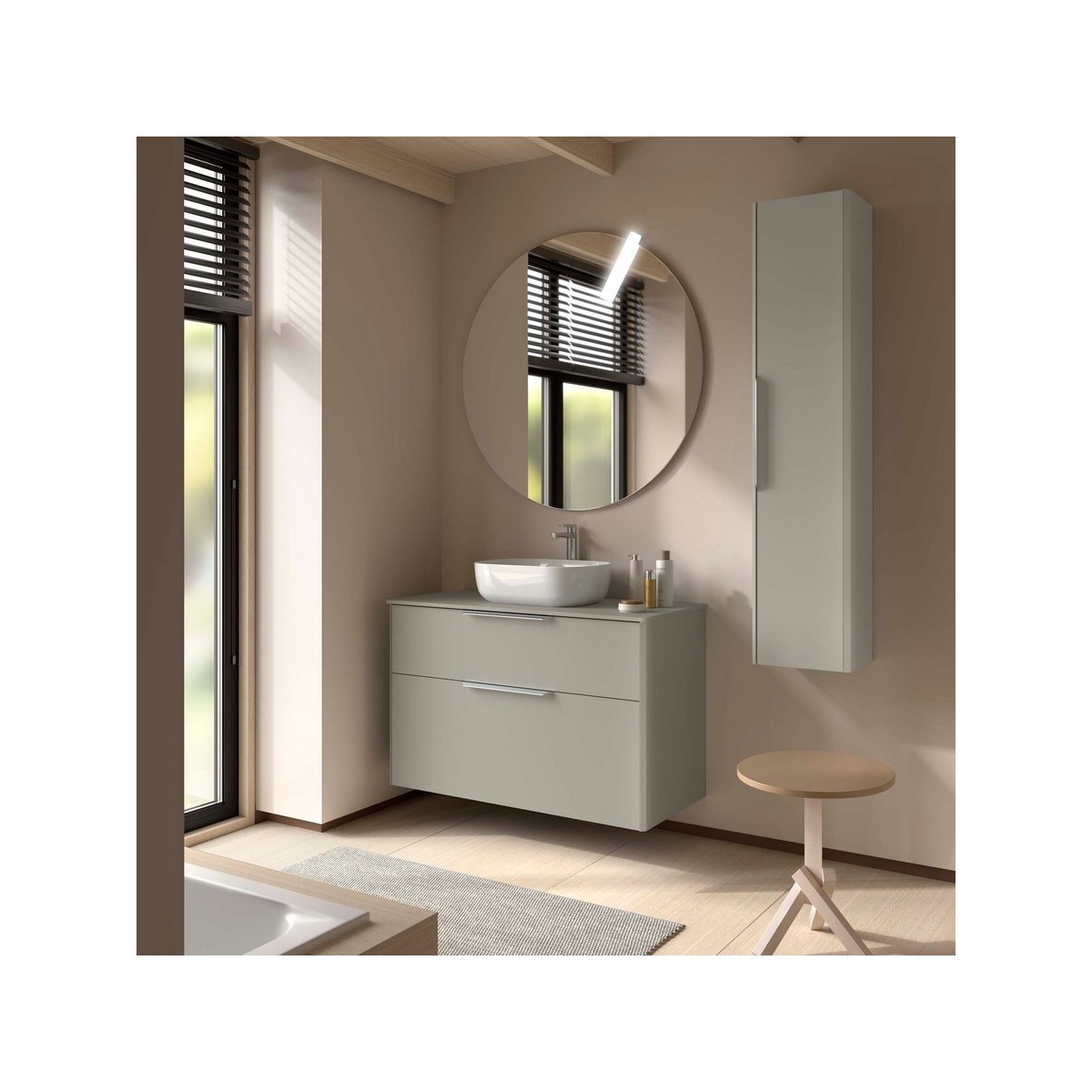 Ensemble Meuble de salle de bain et plan de toilette SILANE 1000 2 tiroirs Gris satiné P450 - SALGAR 118082 