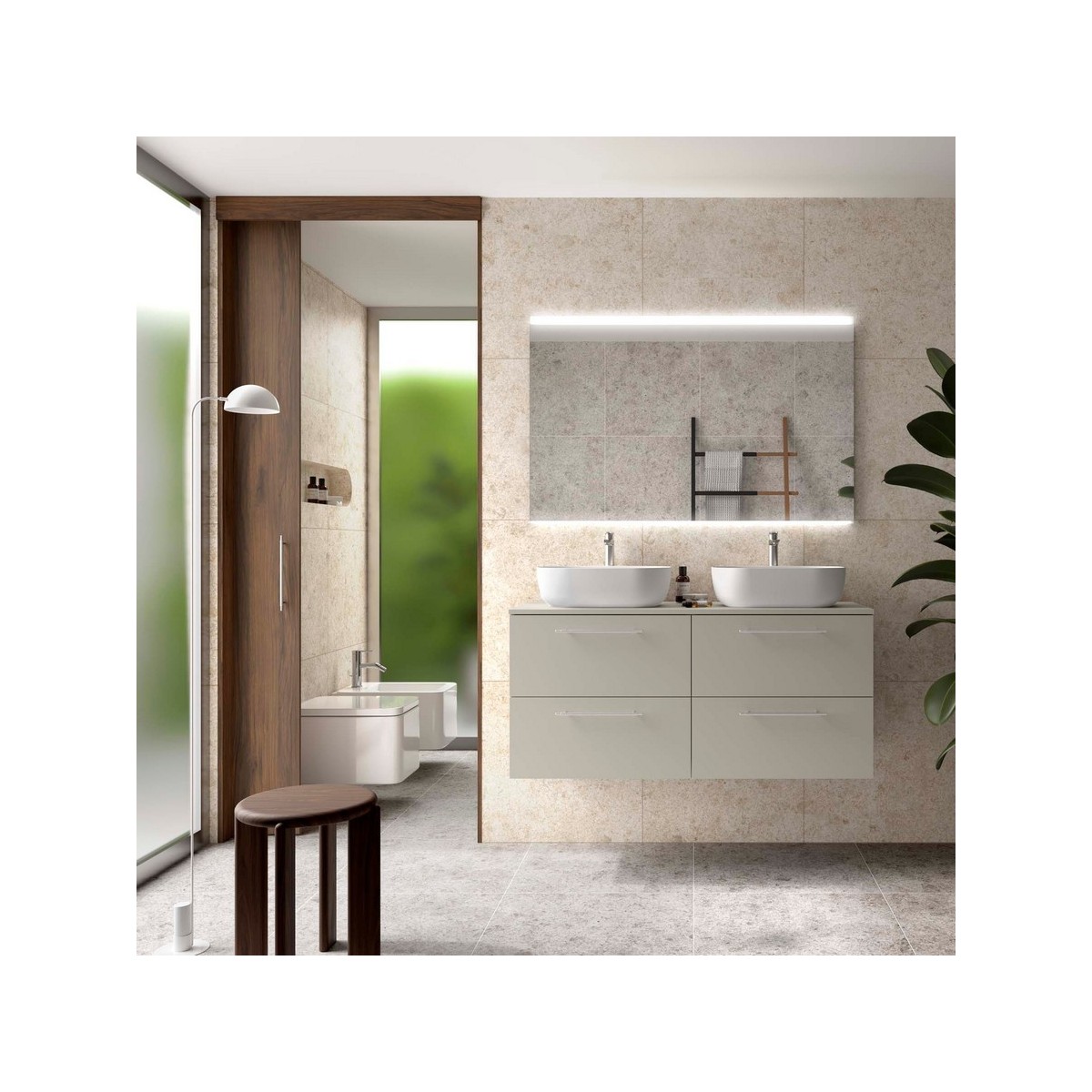 Ensemble Meuble de salle de bain et plan de toilette SILANE 1200 4 tiroirs Gris satiné P450 - SALGAR 118087 