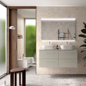 Ensemble Meuble de salle de bain et plan de toilette SILANE 1200 4 tiroirs Gris satiné P450 - SALGAR 118087 