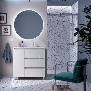 Ensemble meuble et vasque NOJA II 900 3T1P gauche - vasque à droite Blanc Brillant P450 - SALGAR 118139 