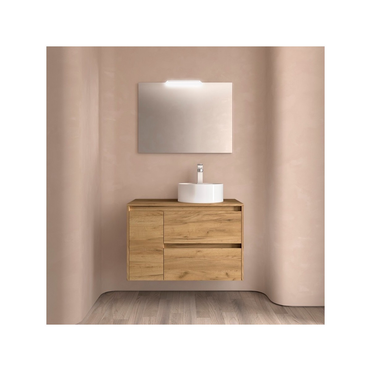 Ensemble Meuble de salle de bain et plan de toilette NOJA II 900 2T1P gauche - vasque à droite Chêne Africain P450 - SALGAR 1182