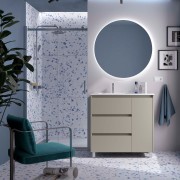 Ensemble Meuble Plan Vasque Miroir Applique NOJA II 900 3 tiroirs Gris satiné P450 - SALGAR 118374 