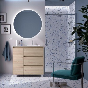 Ensemble Meuble Plan Vasque Miroir Applique NOJA II 900 3 tiroirs Chêne Naturel P450 - SALGAR 118381 