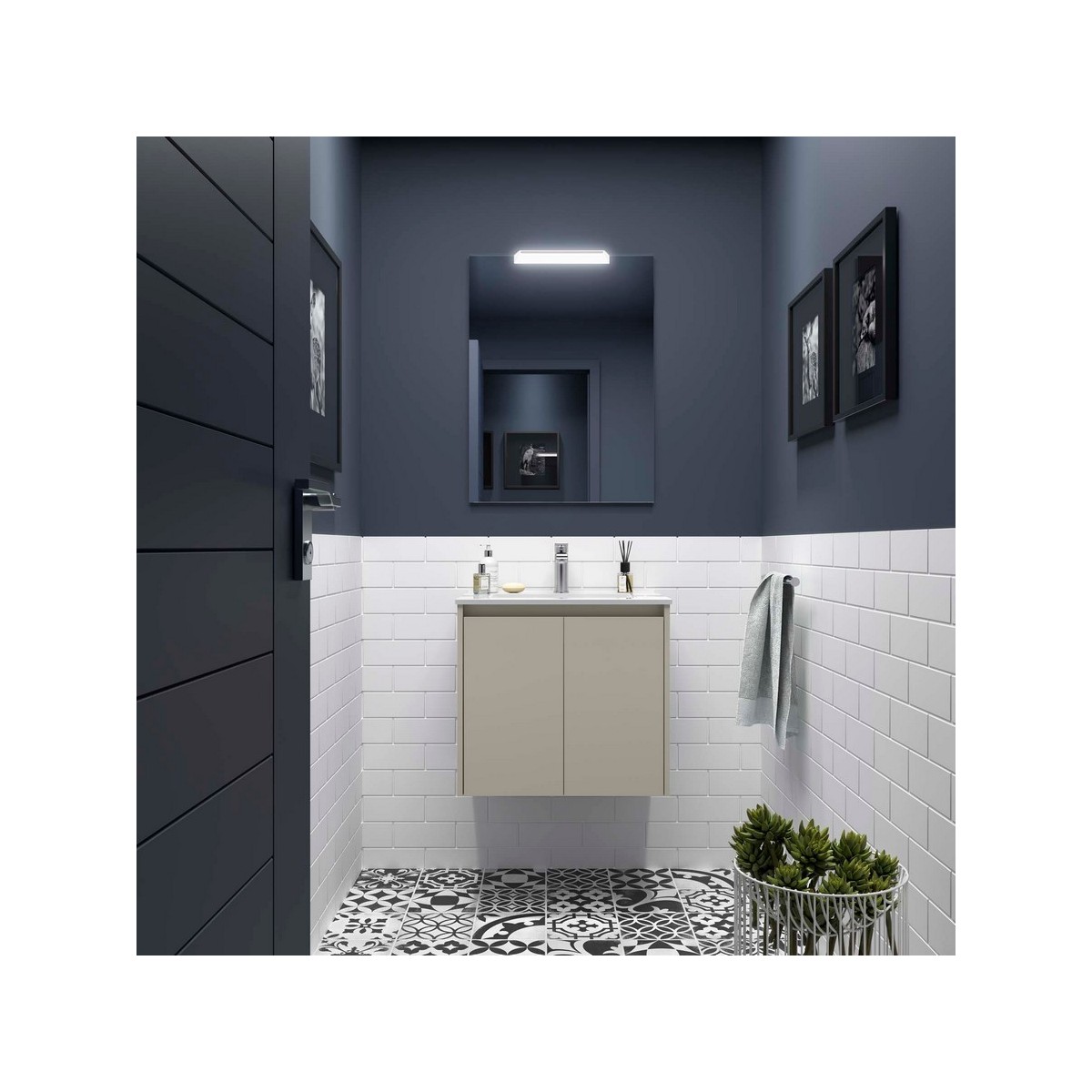 Ensemble meuble et vasque NOJA II 600 2 portes Gris satiné P450 - SALGAR 118460 