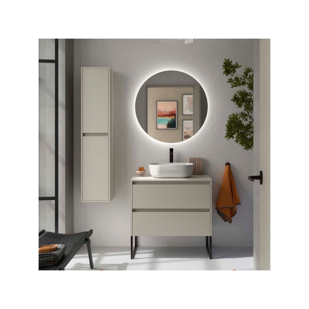 Ensemble Meuble de salle de bain et plan de toilette NOJA II 800 2 tiroirs Gris satiné P450 - SALGAR 118507 