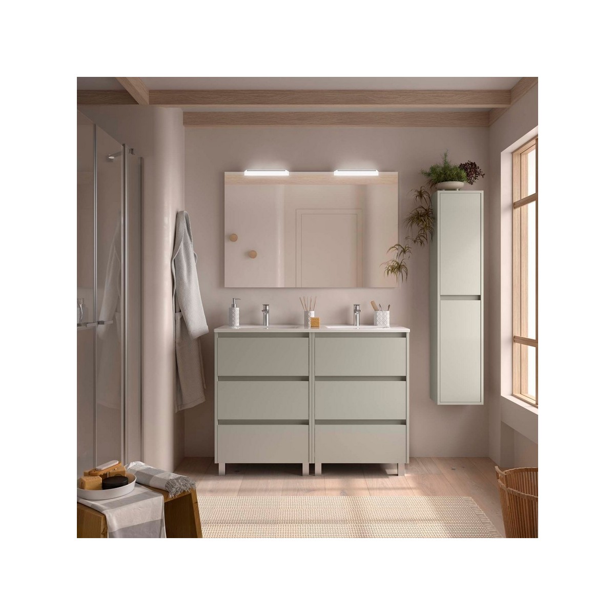 Ensemble Meuble Plan Vasque Miroir Applique NOJA II 1200 6 tiroirs Gris satiné P450 - SALGAR 118574 