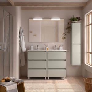 Ensemble Meuble Plan Vasque Miroir Applique NOJA II 1200 6 tiroirs Gris satiné P450 - SALGAR 118574 