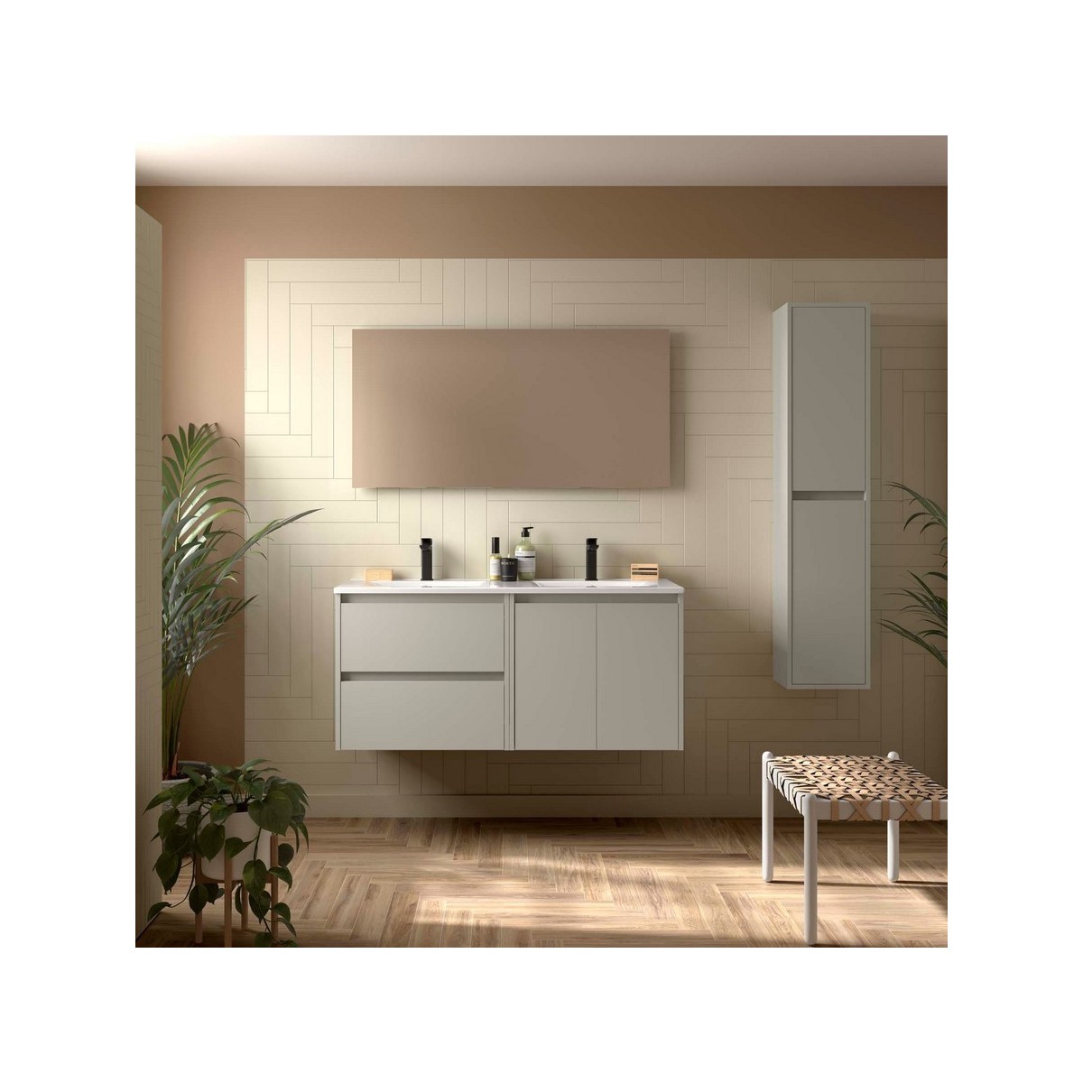 Ensemble meuble et vasque NOJA II 1200 2 tiroirs 2 portes Gris satiné P450 - SALGAR 118577 