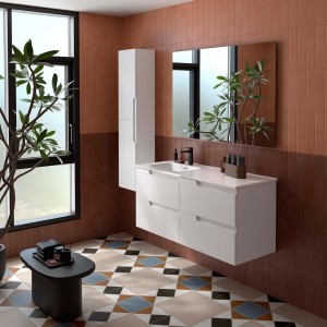 Ensemble Meuble Plan vasque et miroir VIMA 1200 4 tiroirs Blanc satiné P450 - SALGAR 118671 