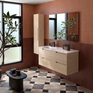 Ensemble Meuble Plan vasque et miroir VIMA 1200 4 tiroirs Chêne Sienna P450 - SALGAR 118673 