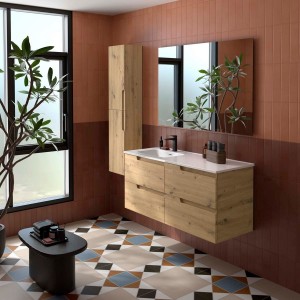 Ensemble Meuble Plan vasque et miroir VIMA 1200 4 tiroirs Chêne Montana P450 - SALGAR 118674 