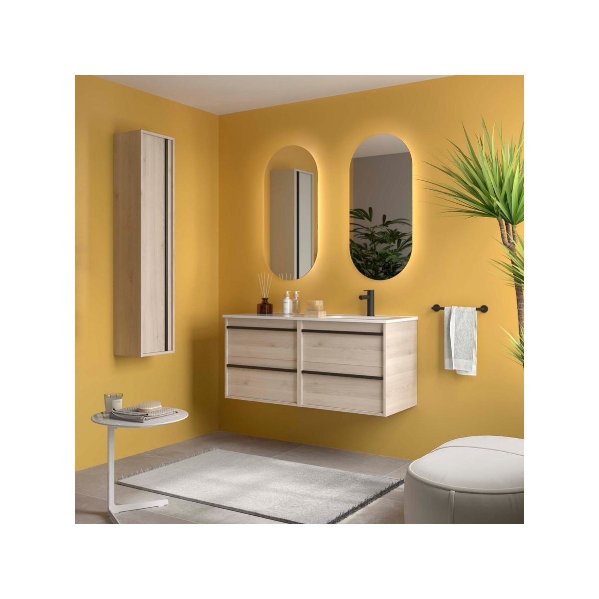 Ensemble meuble vasque salle de bain ATTILA 1200 4 tiroirs Chêne Naturel P450 - SALGAR 118693 