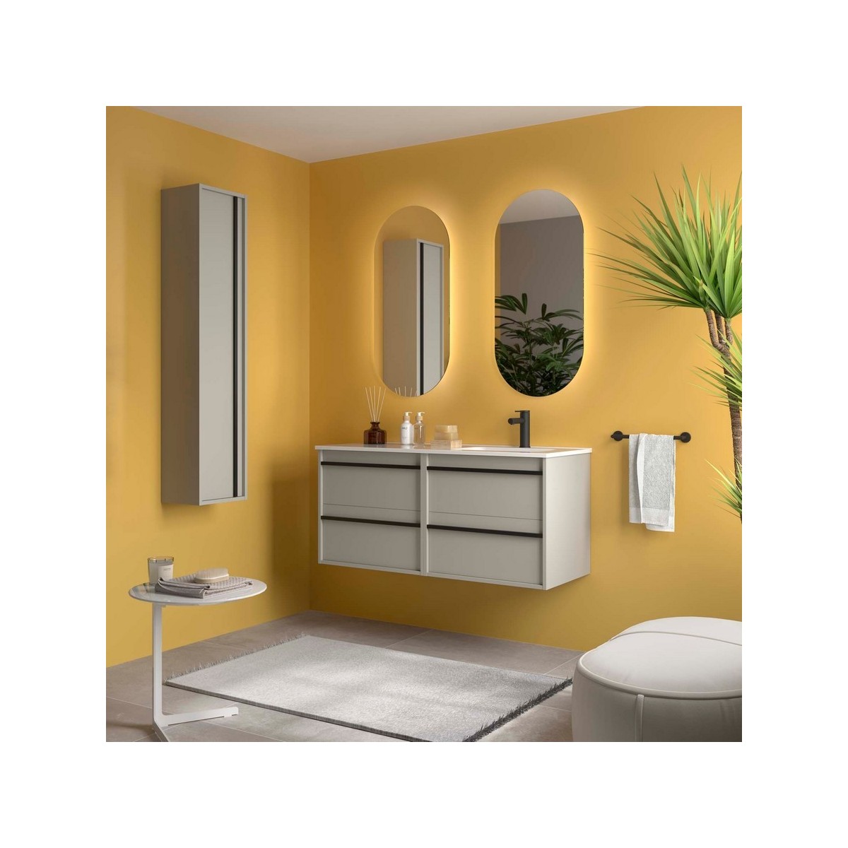 Ensemble meuble vasque salle de bain ATTILA 1200 4 tiroirs Gris satiné P450 - SALGAR 118696 
