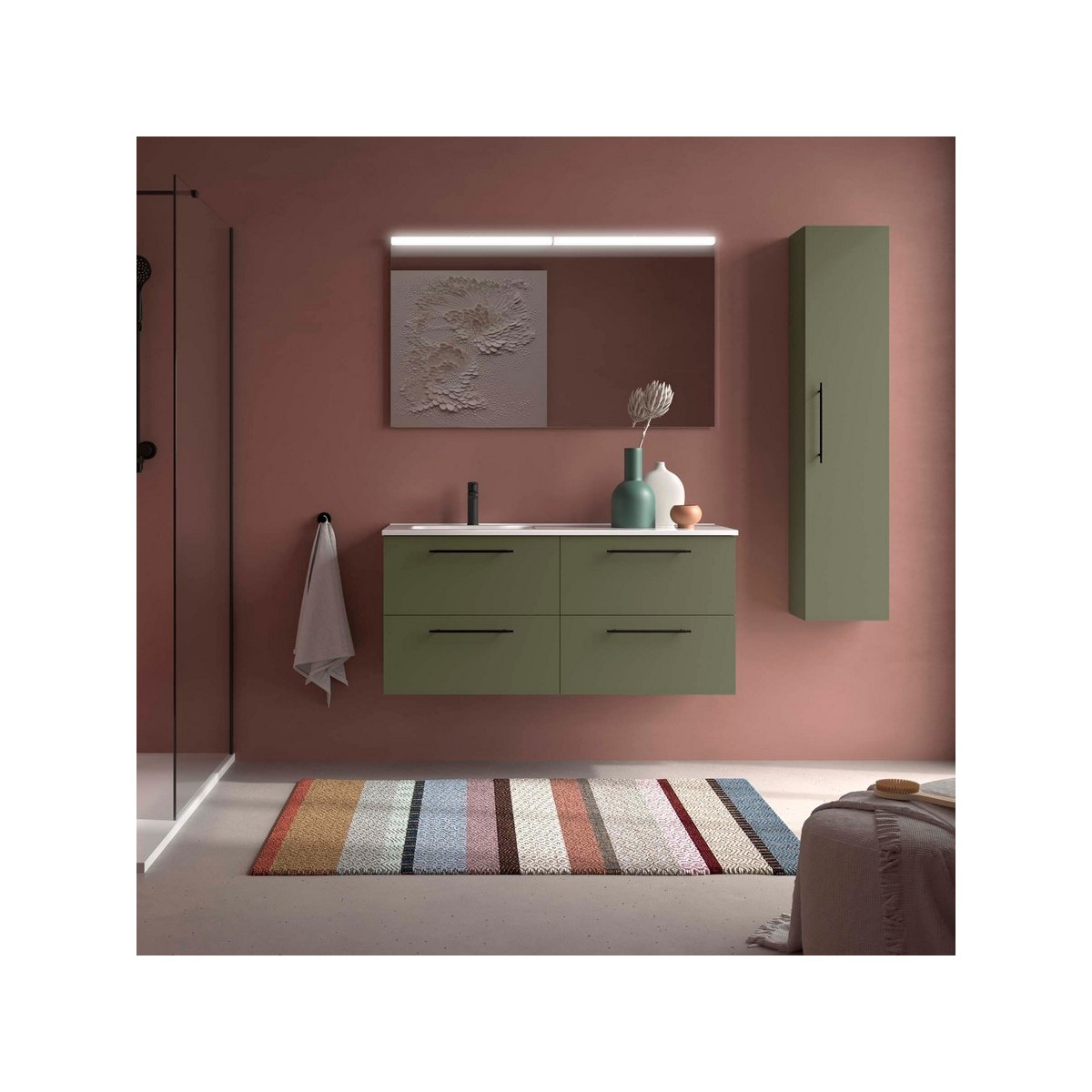 Ensemble meuble et vasque SILANE 1200 4 tiroirs Green satin P450 - SALGAR 118728 