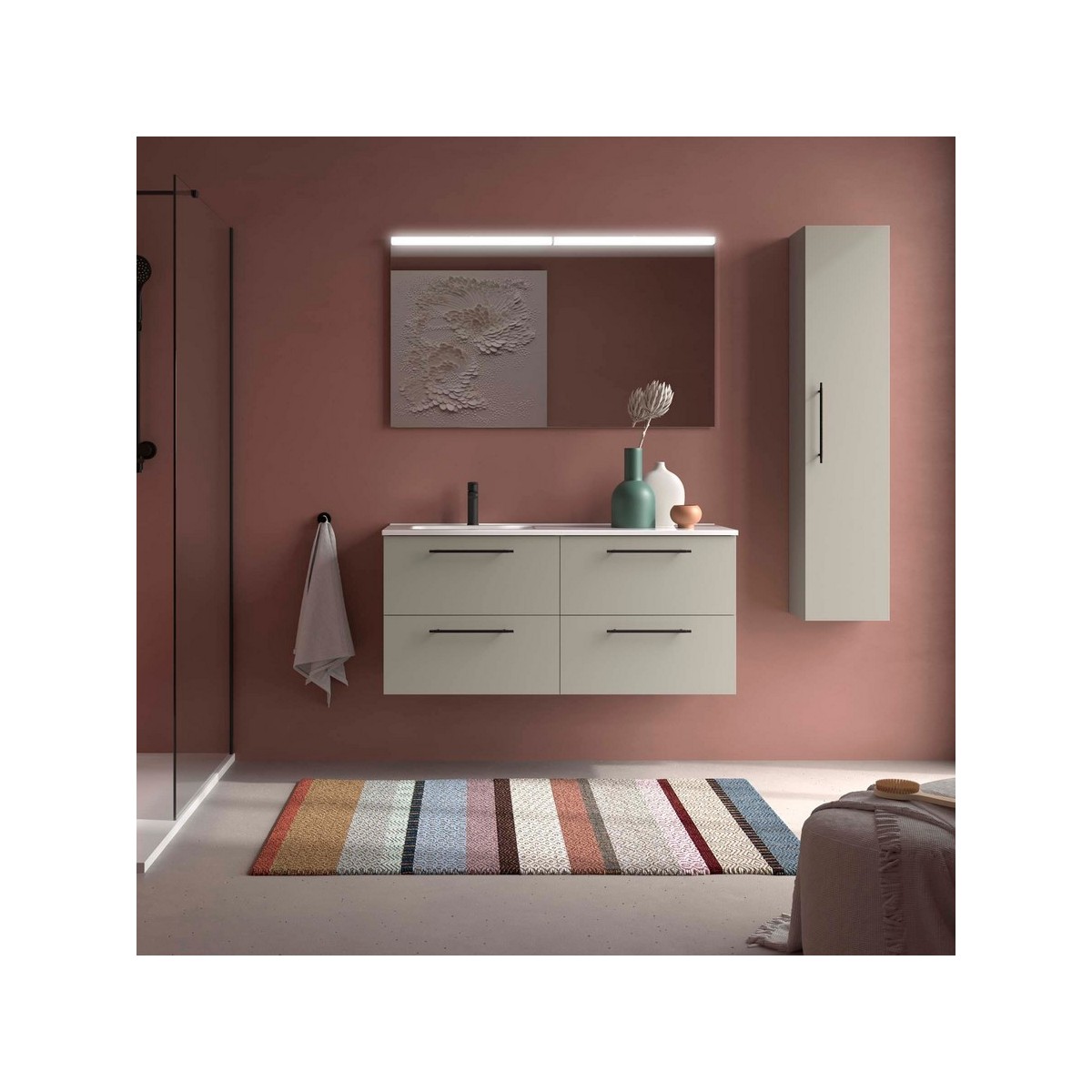 Ensemble meuble et vasque SILANE 1200 4 tiroirs Gris satiné P450 - SALGAR 118731 